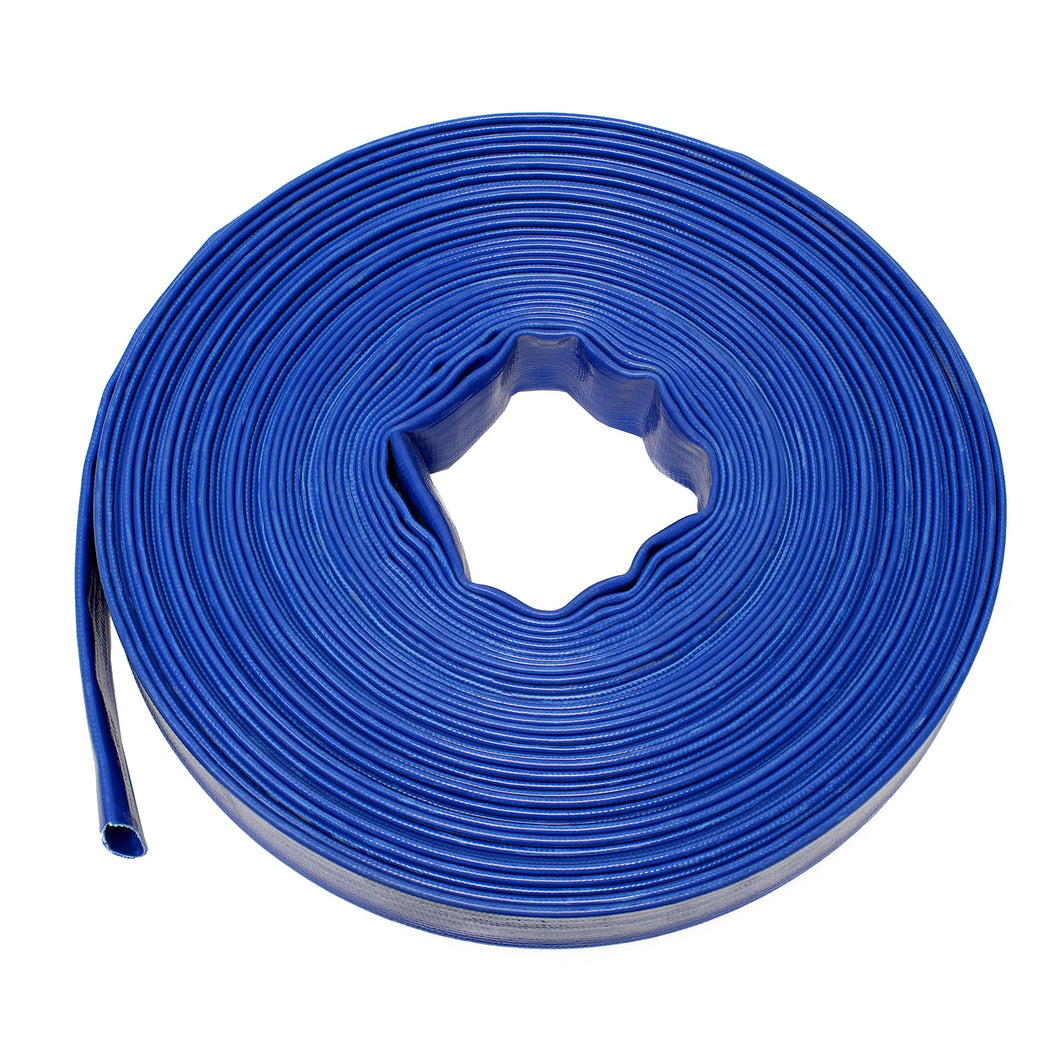 Discharge Hose – 1” IN by 100’ FT Flat Lay PVC Sump Pump Hose, Blue