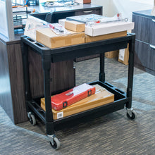 Load image into Gallery viewer, 2 Shelf Plastic Utility Cart with Wheels for Garage or Restaurant 1pk
