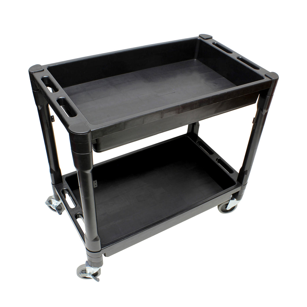 2 Shelf Plastic Utility Cart with Wheels for Garage or Restaurant 1pk
