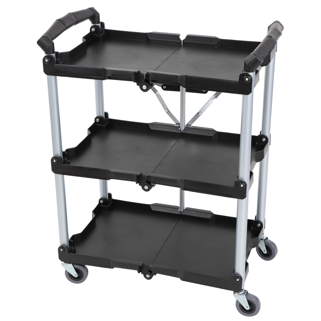 Folding Utility Cart with Wheels - 3 Tier Office and Food Service Cart