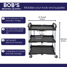 Load image into Gallery viewer, Folding Utility Cart with Wheels - 3 Tier Office and Food Service Cart
