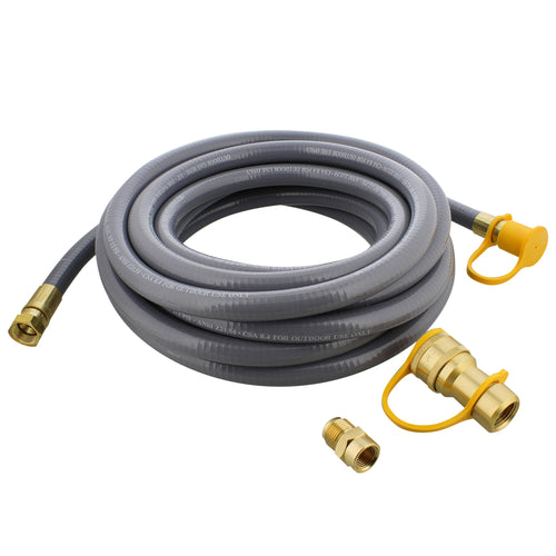 Natural Gas Grill Hose 24ft - 3/8in Female Flare to 1/2in Male Flare